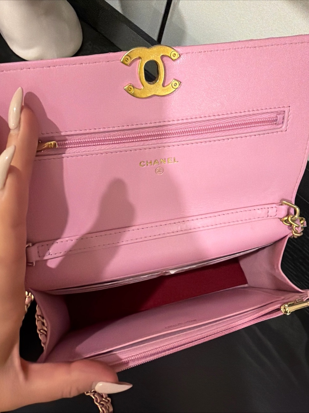 CHANEL Pink Quilted Mini Wallet on Chain with Gold CC - Picture 8 of 13